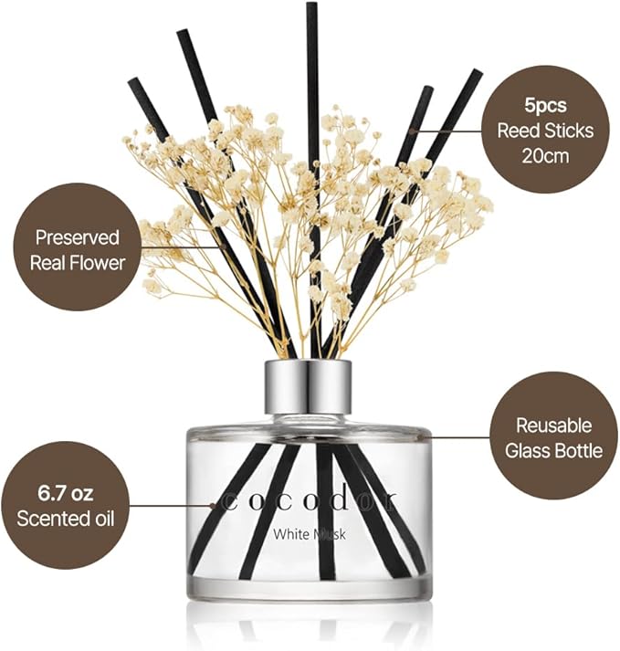 COCODOR Preserved Real Flower Reed Diffuser/April Breeze / 6.7oz(200ml) / 2 Pack/Reed Diffuser Set, Oil Diffuser & Reed Diffuser Sticks, Home Decor & Office Decor, Fragrance and Gifts