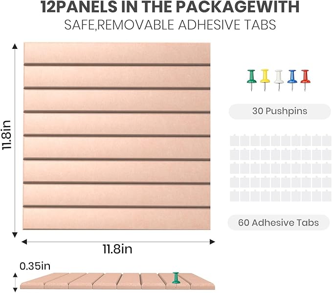 Large Cork Board Alternative 48” X 36” Felt Bulletin Board Tiles, with 30 Pushpins, 60 Adhesive Tabs,12-Pack Slat Wall Paneling, Cork Boards for Office Push Pin Board Felt Board - Pink