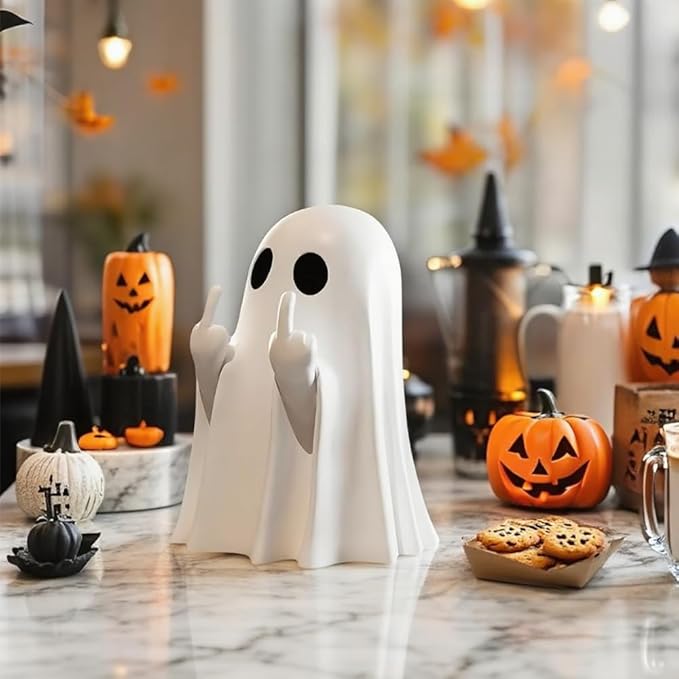 Halloween Ghost Figurine, Funny Statue Decor, Cute Finger Ghost Ornaments for Home, Garden, Tabletop Halloween Decorations, Christmas