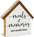 Farmhouse Kitchen Decor, Meals and Memories are Made Here House Shaped Wooden Block Sign, Rustic Dining Room Kitchen Decor for Desk Table Shelf