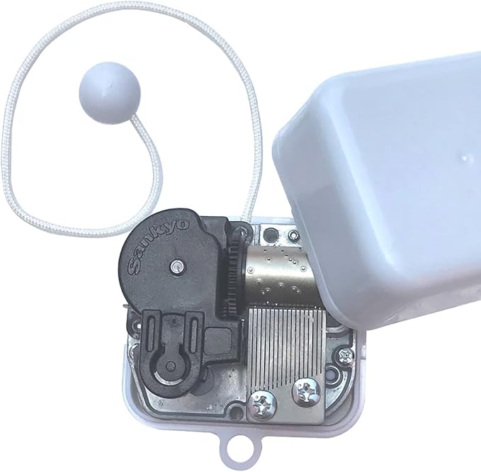 BinkeGG Play (Always with Me) White Plastic Pull String Cord Music Box with Sankyo Musical Movement (65 Tunes Option)