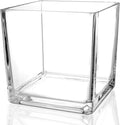 1 Pack Square Glass Vase 5" x 5" x 5", Clear Flower Vase for Centerpieces, Candle Holder for Wedding Party Events, Home Décor