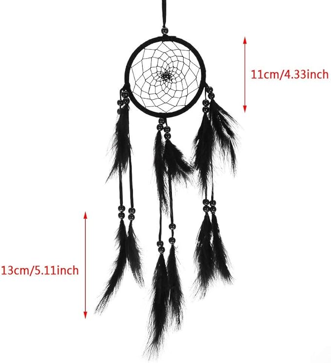 Native Indian Dream Catcher, Colorful/White/Black Dream Catcher with Feathers and Bead for Car Kids Bedroom Wall Hanging Decoration Ornament (Black)