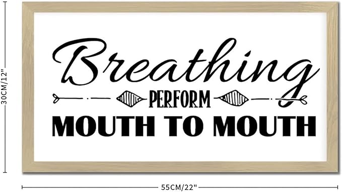 Chic Style Encouragement Quote Hanging Wall Sign with Bible Quotes Breathing Perform Mouth to Mouth Beige Frame Wooden Plaque for Washroom Farmhouse Cottage Porch Wall Decor Housewarming Gift 12x22in