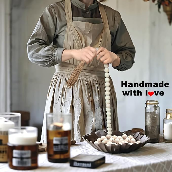 Boho Decor Wood Beads Garland Farmhouse Wall Hanging Decorations Natural Wooden Bead Tassel Decorative for Coffee Table Christmas and Prayer (Gray, 39")