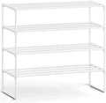 SONGMICS Shoe Rack, 4-Tier Shoe Organizer, Metal Storage Shelf, Upright or Upside Down, for 20-25 Pairs, Stackable, for Entryway, 11.8 x 36.2 x 29.1 Inches, Pearl White ULSA014WK01