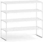SONGMICS Shoe Rack, 4-Tier Shoe Organizer, Metal Storage Shelf, Upright or Upside Down, for 20-25 Pairs, Stackable, for Entryway, 11.8 x 36.2 x 29.1 Inches, Pearl White ULSA014WK01