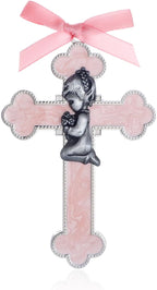 KOMI Pink Baby Wall Cross Baptism Gifts for Girls Praying Boy Cross Wall Hanging Decor Religious Catholic Baptism First Holy Communion Gifts