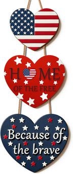 4th of July Decorations Patriotic Door Sign, American Flag Heart Hanging Wreath, Patriotic Decor Wooden Front Door Hanger for Independence Day Memorial Day Porch Wall Outdoor Indoor Home Decor