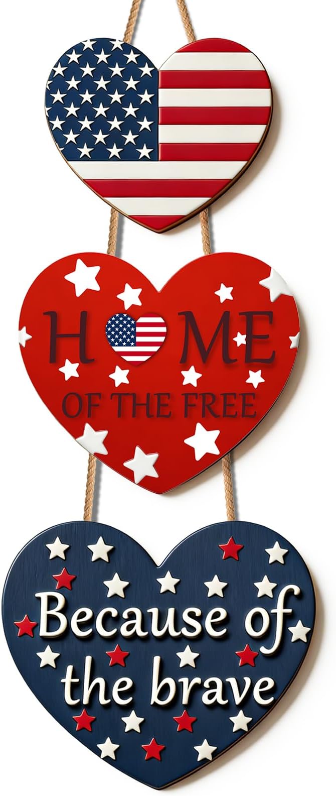 4th of July Decorations Patriotic Door Sign, American Flag Heart Hanging Wreath, Patriotic Decor Wooden Front Door Hanger for Independence Day Memorial Day Porch Wall Outdoor Indoor Home Decor
