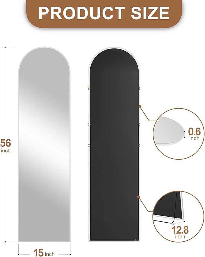 Delma Full Length Mirror, Large Floor Mirror for Wall, Bedroom, Bathroom, Living Room with Aluminium Frame (Stand, Arch 56x15, Silver)