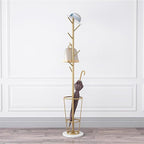 Metal Umbrella Stand with Coat Rack,Modern Umbrella Holder for Entryway,Freestanding Umbrella Rack with Marble Base,Tall Umbrella Storage for Indoor Outdoor Patio(66.9″, Gold White)