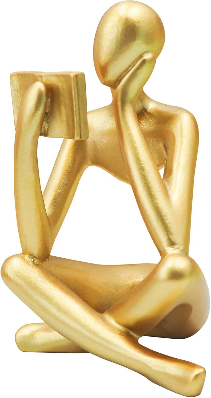 Jinkoozz Gold Reading Women Statue, Thinker Sculptures, Abstract Art Ornament, Modern Aesthetic Figurine Decoration, Suitable for Home Living Room Bedroom Office Shelf Table Desk Bookshelf Decor