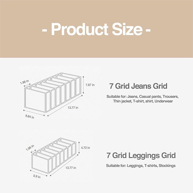 Wardrobe Clothes Organizer 7 Grids Portable Closet Organizer Mesh Separation Storage Box Foldable Closet Drawer Organizer for Underwear Socks Scarves Leggings (Grey, 4 Leggings Grid)