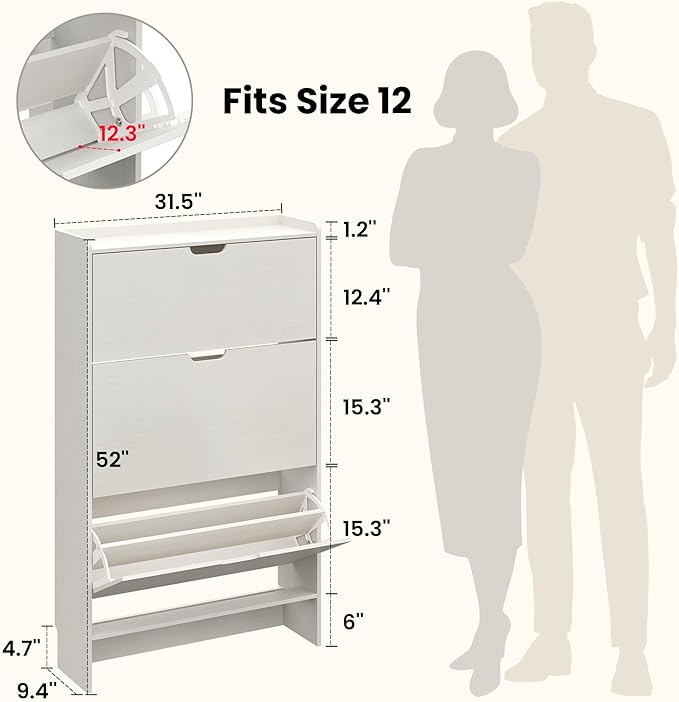 Shoe Cabinet for Entryway Slim, 3-Drawer Flip Hidden Shoe Storage for 21 Pairs, Narrow Tall Wooden Rack with Bottom Shelf & Fenced Top, White