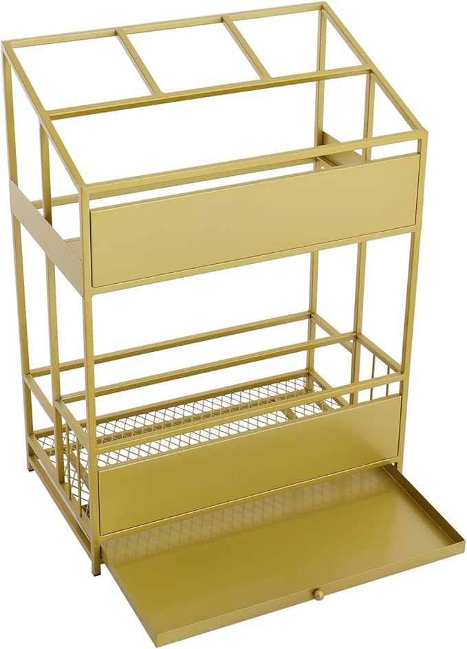 Umbrella Holder Entryway, Umbrella Stand Rack 18.9*11*26in Metal Square Umbrella Rack Organizer Removable Drip Tray Raised Feet Hollow-Out Design Drip Tray Handle for Holds Umbrellas, Canes