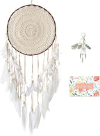 Large White Dream Catcher, Handmade Big Dream Catchers for Bedroom Wall Hanging Wedding Party Decor with a Greeting Card Gift (11.8 Inches in Diameter)
