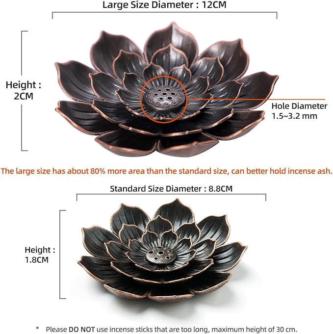 GARMOLY Large Incense Holder for Sticks Anti-Ash Spilling, Brass Lotus Incense Stick Holder and Detachable Ash Catcher