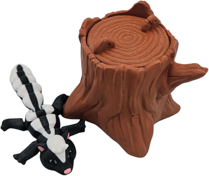 Articulating Animals Raccoon, Fox, Panda, Skunk, Possum with Containers - 3D Printed Articulated Joints ADHD, Autism, Relief Anxiety, Collectible Figurines (Skunk Tree Stump)