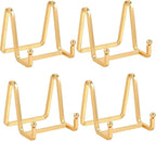 Plate Holder Easel Display Stand - 3 inch Metal Plate Stands for Display - Tabletop Picture Stand - Gold Iron Easels for Display Pictures | Photo Frames | Book | Decorative Plates | Plaque - 4 Pack