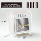 Khen Acrylic Magazine Rack Holder & Gold Trim - 12.40" x 10" x 4.49" - Crystal Lucite Clear - Shatterproof - Open Top - Space Saver - For Magazines, Publications, Office Desk, Reception, Waiting Room