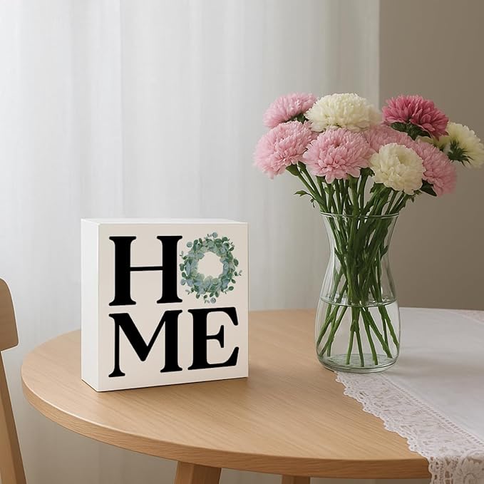 Farmhouse Home Decor, Home Wood Signs, Entryway Wall Art, Family Room Sign, Housewarming Gift, Box Sign Decor Tabletop, Living Room Decoration, Hallway Decoration, 5.1x5.1inches