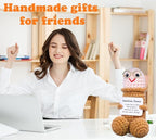 Handmade Crochet Emotional Support Plush with Inspirational Card, Funny Gifts for Friends, Family, and Coworkers, Office and Home Decoration(Brown P-2Pcs)