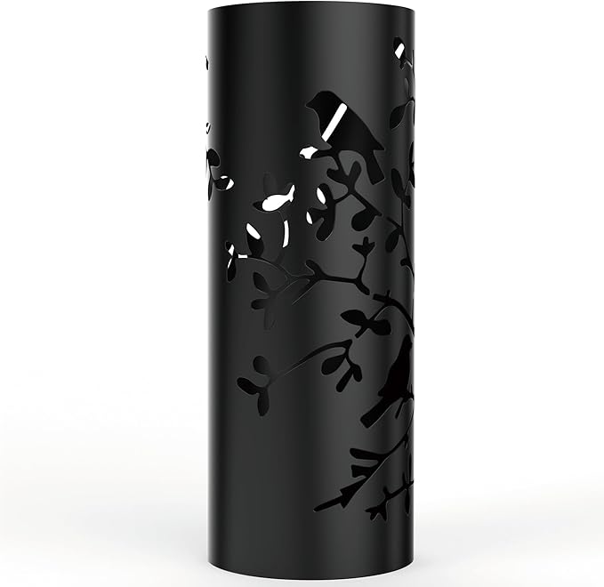 Mango Steam Round Song Bird Spiral Umbrella Stand 21.75" Tall, Black