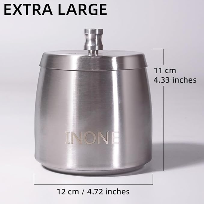 INONE Extra Large Ashtray with Lid for Cigarette, Stainless Steel Smokeless Odorless Windproof Ash tray for Home Office Tabletop Outside Patio Outdoor Balcony(4.72''x3.93''x4.33'')
