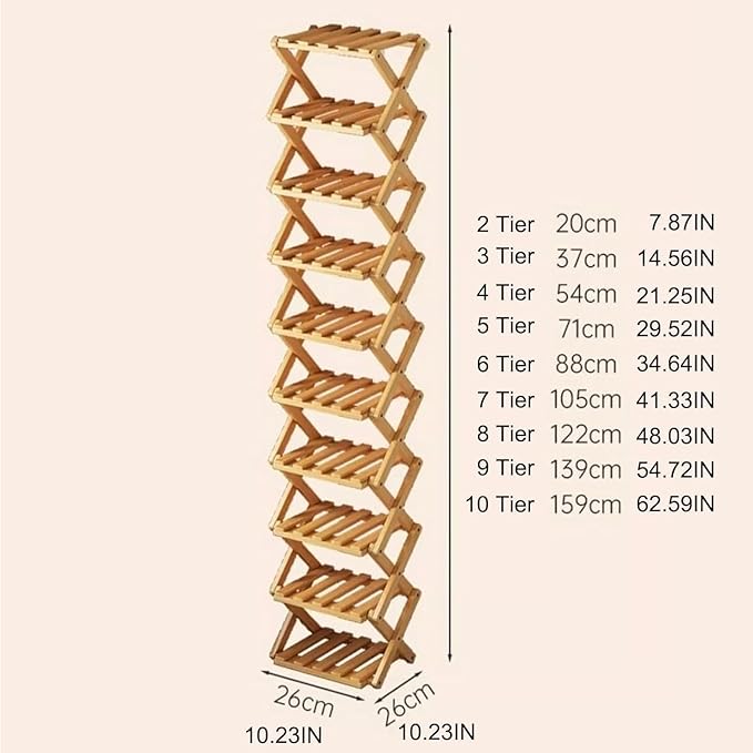 The 5-Tier No-Assembly Bamboo Rack, Bamboo Shoe Rack, Foldable Shoe Rack, Space Saving Collapsible Shelves for Entryway, Closet, Bathroom, Bamboo Shoe Rack, Foldable Shoe Rack (Wood, 5Tier)