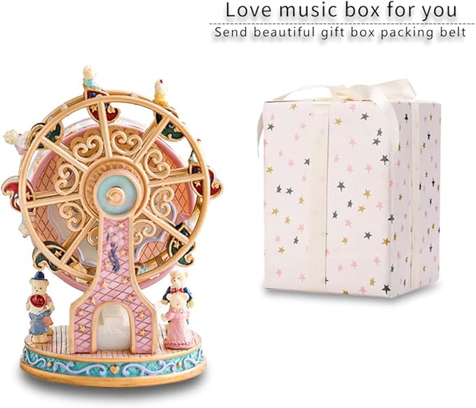 LOVE FOR YOU Gift Wrapped Music Box Bear Ferris Wheel Musical Decoration for Girls Kids Sister Son Daughter Mom Granddaughter Grandma Niece Children Women Christmas Birthday Presents Gifts