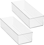 mDesign Plastic Drawer Organizer Box, Long Storage Organizer Bin Container; For Closets, Bedrooms, Use for Leggings, Socks, Ties, Jewelry, Accessories - Lumiere Collection - 2 Pack - Clear