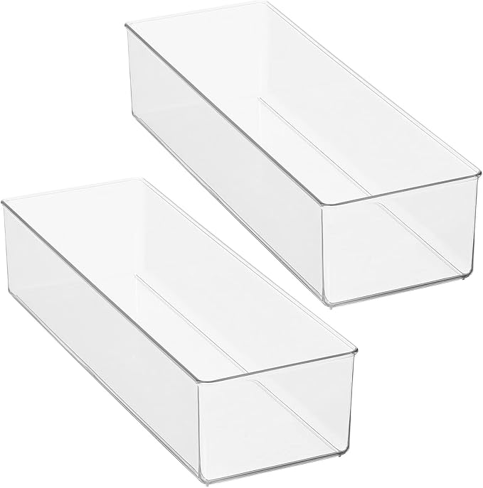 mDesign Plastic Drawer Organizer Box, Long Storage Organizer Bin Container; For Closets, Bedrooms, Use for Leggings, Socks, Ties, Jewelry, Accessories - Lumiere Collection - 2 Pack - Clear
