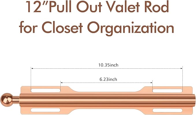 FIRJOY 12" Valet Rod for Closet Pull Out (2 Pack, Rose Gold)