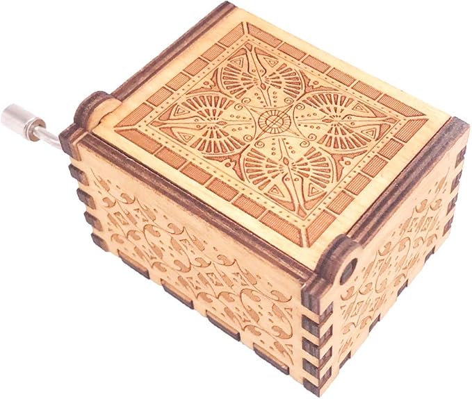 Jack Sparrow Music Box Hand Crank Musical Box Carved Wooden,Play Davy Jone's Theme,Brown