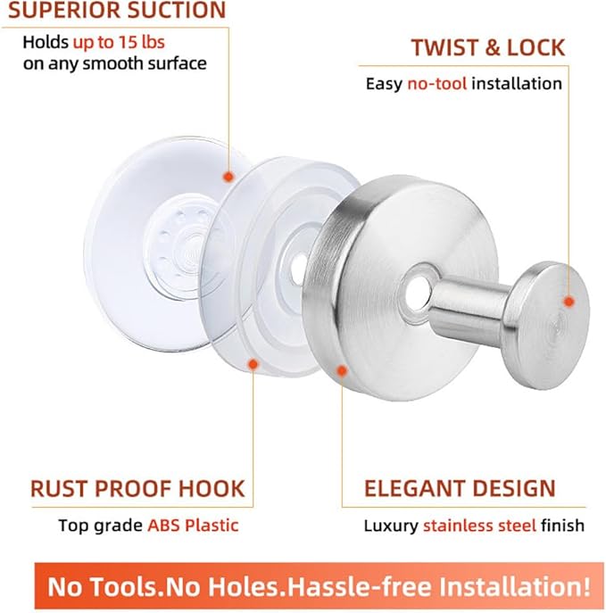 Suction Cup Hooks for Wreaths on Glass,Wreath Hangers for Front Door,2026 Upgraded Drill-Free Suction Cup Hooks for Over The Door/Glass Window/Bathroom Christmas Decor,Reusable Holder(2pcs silver)