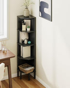 Corner Shelf, 5 Tier Corner Bookshelf, Display Corner Shelf Stand with Storage Rack, Wall Corner Bookshelf for Living Room, Bedroom, Office, Black