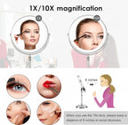 DEIOVWXS Makeup Mirror, 3000mAh Rechargeable Double-Sided Magnifying Vanity Mirror with 3 Colors, 1X/10X, Adjustable Brightness, Gifts for Mom, Mothers Day, Women, Wife, Girls, Dorm Room Essential