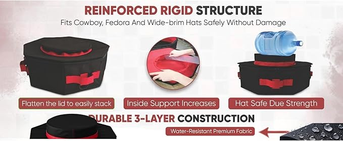 | Premium Foldable & Lightweight Hat Box – Western & Fedora Storage – Water-Resistant Oxford Travel Case – Reinforced Lid – Ideal Gift for Holidays, Birthday & Christmas