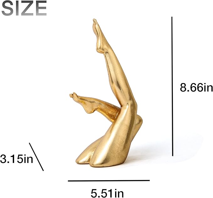 Golden Legs Sculpture - Elegant Resin Statues for Aesthetic Shelf Decor, Office Desktop & Cabinets | 4.13" D x 2.16" W x 8.46" H, Bowed Legs