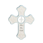 DEMDACO Bless This Child Wall Cross - Blessing Cross for Baby - Faith Nursery Decor - Gift for Newborn - Religious Christian Wall Hanging - Porcelain - Gift Box Packaging - Blue