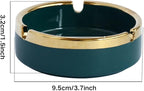 Saim Ceramic Cigar Ashtray for Men - Retro Round Desktop Ash Tray with Gold Edge, Anti-Slip Bottom, for Home Office Patio Outdoor Smoking - Green
