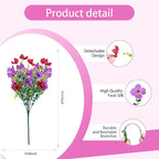 Artificial Faux Plants Flowers Outdoor Spring Summer Decoration, 12 Bundles Fake Silk Colorful Daisy Eucalyptus Realistic UV Resistant for Outside Home Planter Porch Patio Yard Decor (Red Purple)