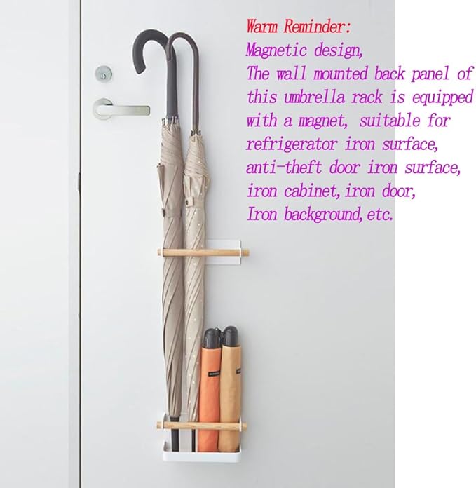 WANLIAN Wall Mounted Umbrella Stand - Wrought Iron Rack With Magnet Adsorption - Space Saving Organizer for Long and Short Umbrellas - Hallway Home Office, White