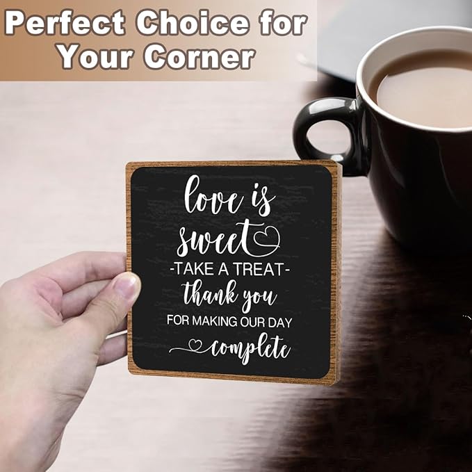 Funny Wedding Decor, Love Is Sweet Enjoy A Treat Sign Plaque, Lovely Gifts for Women Men Wedding Party Table Accessories Decorations, Bridal Shower Dessert Desk Sign