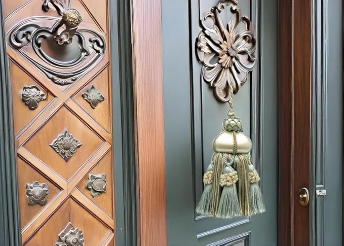 DÉCOPRO Elegant Hand-Crafted 4" (10cm) Key Tassel 3 1/2" (8.5cm) Loop Accented with Crown Tassels (Style# KTAX4) Cream Ivory Blue #LX03 (Light Blue Light Beige White Ivory) Pack of 2