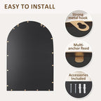 Antique Gold Arched Wall Mirror 20"x30", Ornate Beaded Metal Frame Bathroom Mirror, Vintage Decorative Wall Mirror for Bedroom, Living Room, Entryway, or Vanity Décor