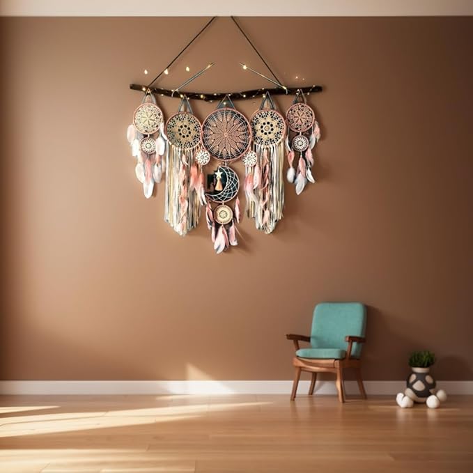 5 Pack Moon Phase Dreamcatcher Set Boho Wall Decor, Boho Macrame Wall Hanging Dream Catchers, for Home, Bedroom, Living Room, Witchy Gifts (Black Purple)