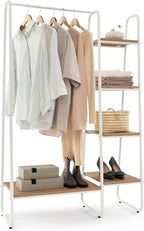 Tangkula Garment Rack with Shelves, Clothes Rack with 5 Shelves & Hanging Bar, Open Wardrobe for Hanging Clothes and Storage, Free Standing Closet Organizer, Clothing Rack for Bedroom Entryway