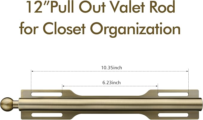 FIRJOY 12" Valet Rod for Closet Pull Out (2 Pack, Antique Brass)